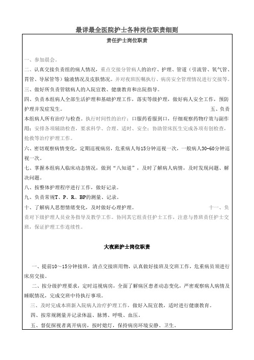 最详最全医院护士各种岗位职责细则