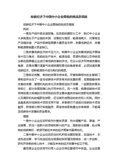 低碳经济下中国中小企业面临的挑战及措施