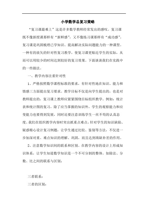 小学数学总复习策略论文