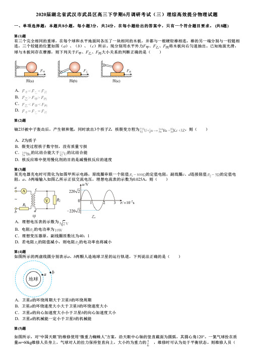 2020届湖北省武汉市武昌区高三下学期6月调研考试(三)理综高效提分物理试题