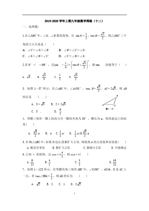【周练】2019-2020学年上期九年级数学周练(十二)及答案