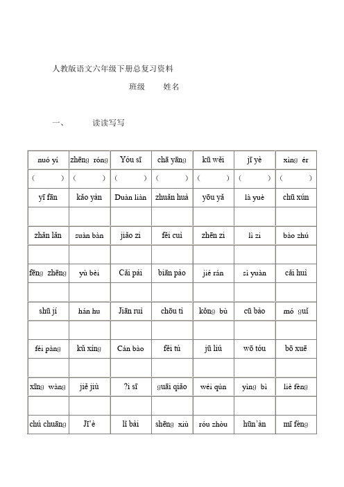 2016-2017年人教版小学六年级语文下册总复习人教版语文六年级下册总复习资料(1)