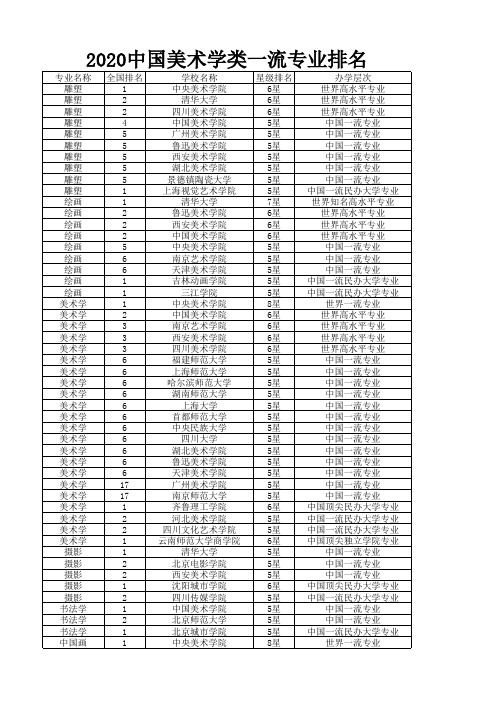 2020中国美术学类一流专业排名