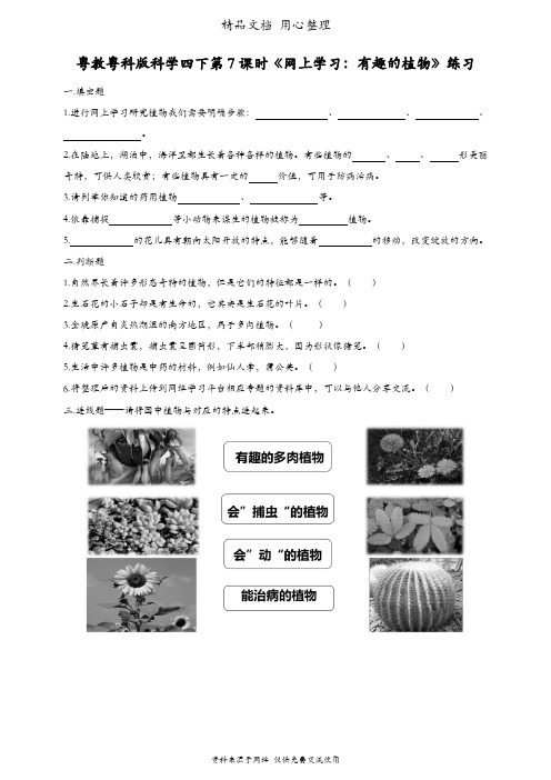 (新教材)粤教粤科版四年级下册科学 第7课 网上学习：有趣的植物 课时练(同步练习)