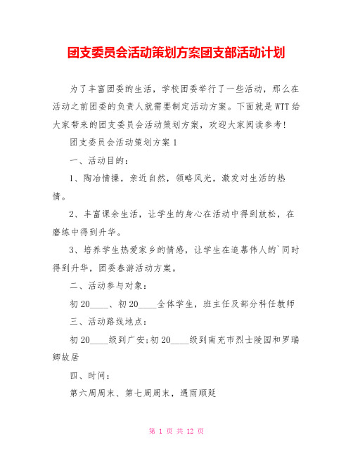 团支委员会活动策划方案团支部活动计划