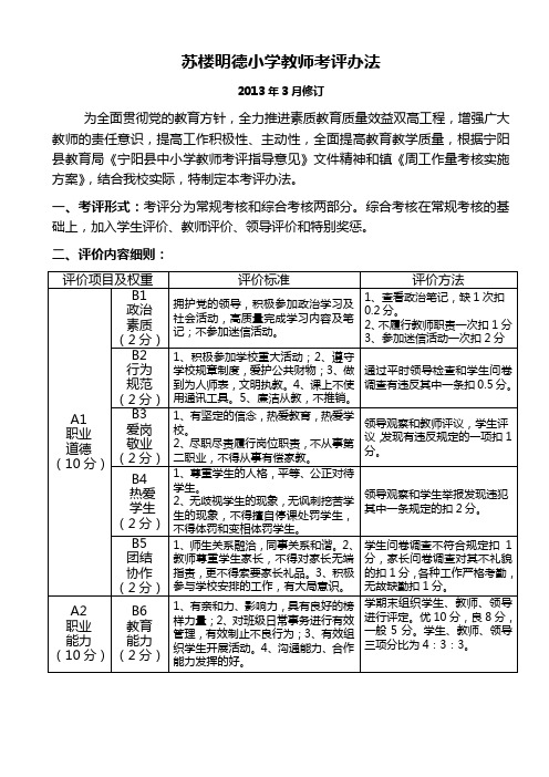 苏楼明德小学教师考评办法201305