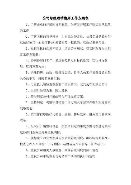 公司总经理销售周工作计划表