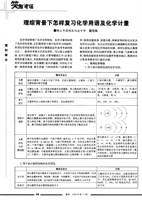 理综背景下怎样复习化学用语及化学计量