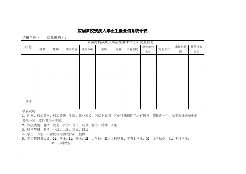 应届高校残疾人毕业生就业信息统计表