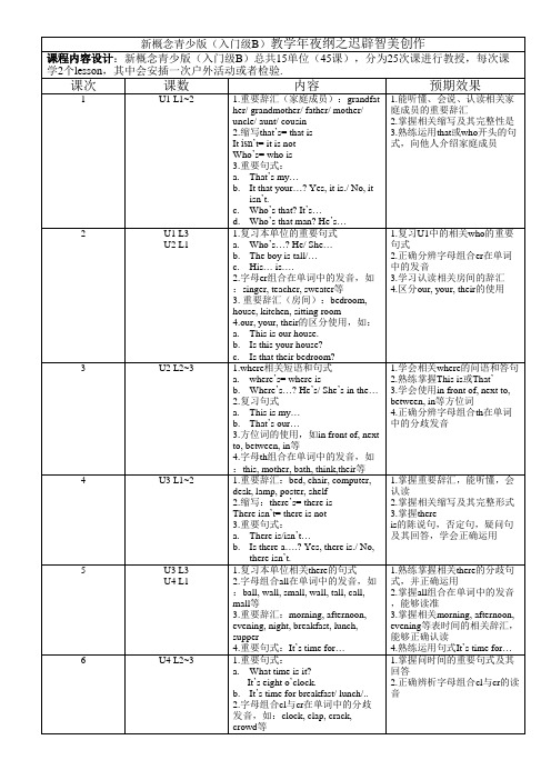 新概念青少版(入门级B)教学大纲