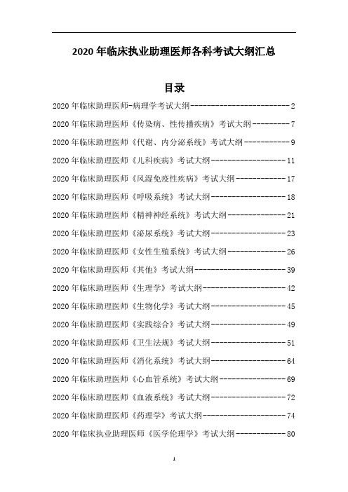 2020年临床执业助理医师各科考试大纲汇总