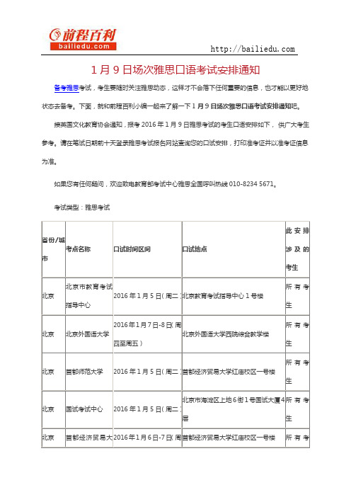 1月9日场次雅思口语考试安排通知