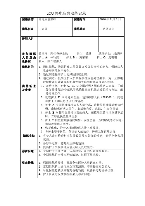 ICU停电应急演练记录