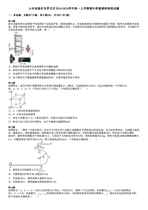 山东省临沂市罗庄区2024-2024学年高一上学期期中质量调研物理试题