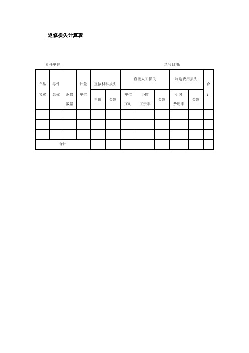 返修损失计算表
