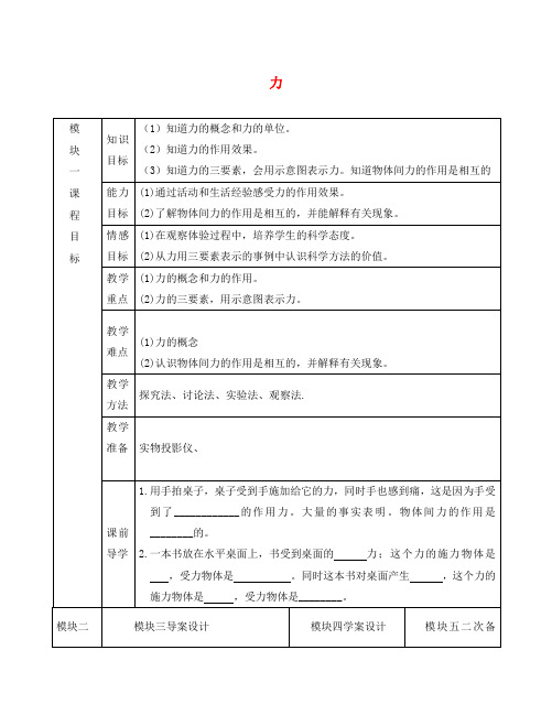 2020八年级物理下册 第七章 第一节 力导学案(无答案)(新版)新人教版