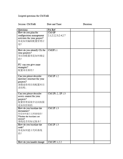 CMMI ML3 最新访谈问题集for CM FAR