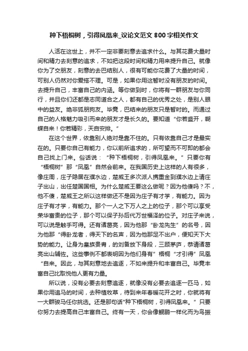 种下梧桐树，引得凤凰来_议论文范文800字相关作文