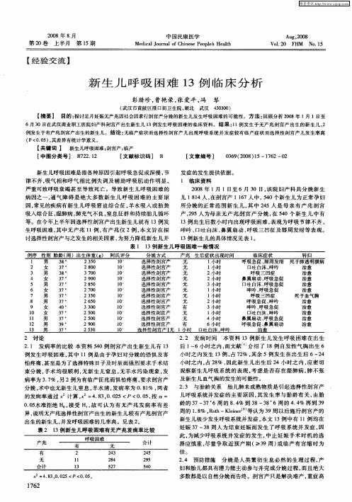 新生儿呼吸困难13例临床分析