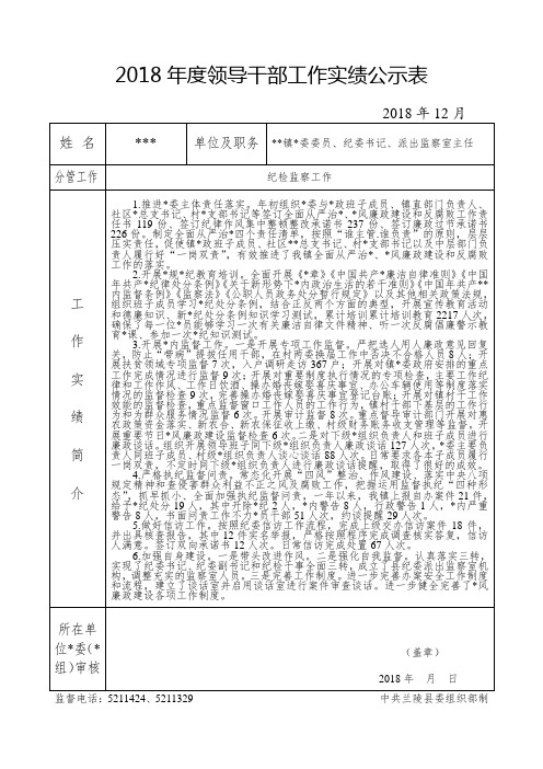 纪委书记年度考核实绩公示表