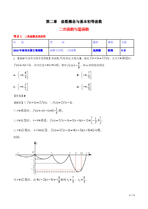 五年(2016-2020年)高考数学(理)真题知识分布与解析：二次函数与幂函数(解析版)