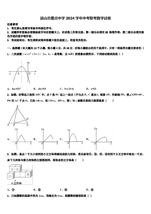 凉山市重点中学2024届中考联考数学试卷含解析