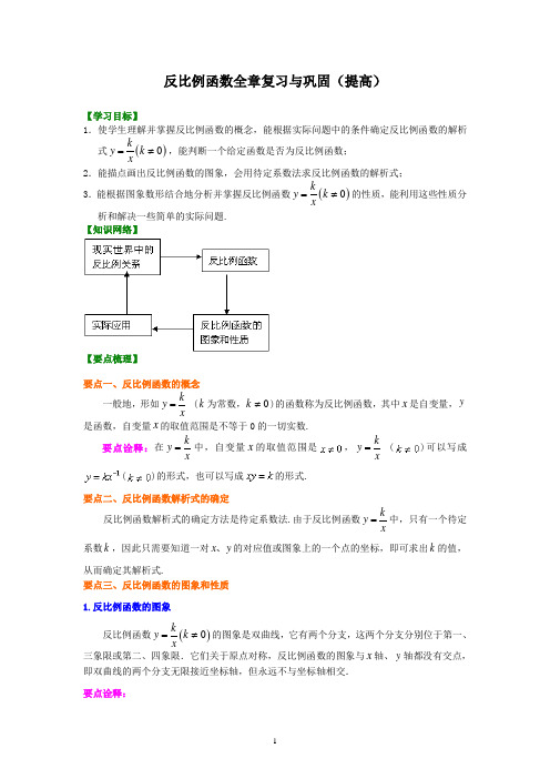 22反比例函数全章复习与巩固(提高)知识讲解及其练习