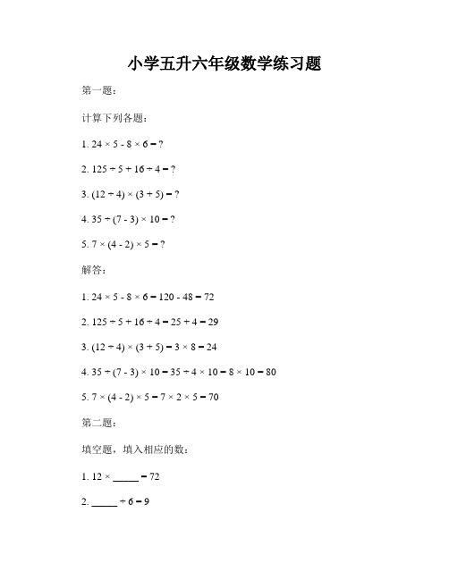 小学五升六年级数学练习题