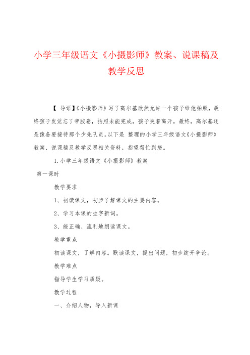 小学三年级语文《小摄影师》教案说课稿及教学反思