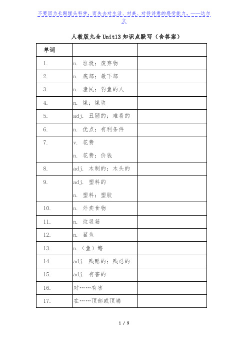 人教版九年级全册Unit13知识点默写(含答案)