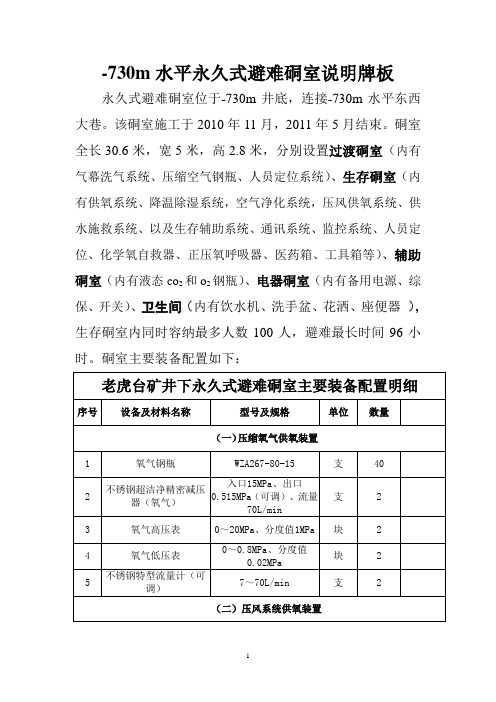 -730m避难硐室说明牌板