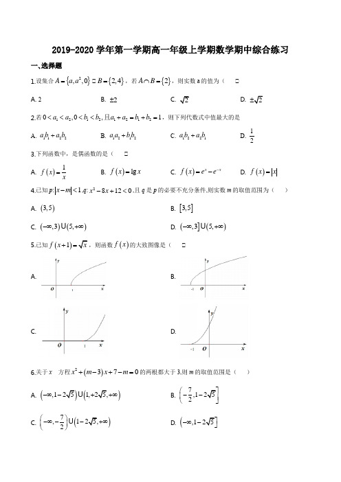 北京市首都师范大学附属中学2019-2020学年高一上学期数学期中综合测试