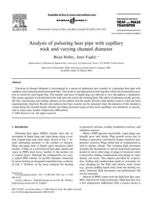 Analysis of pulsating heat pipe with capillary wick and varying channel diameter