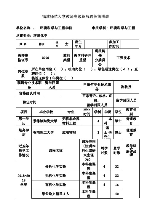 福建师范大学教师高级职务聘任简明表[001]