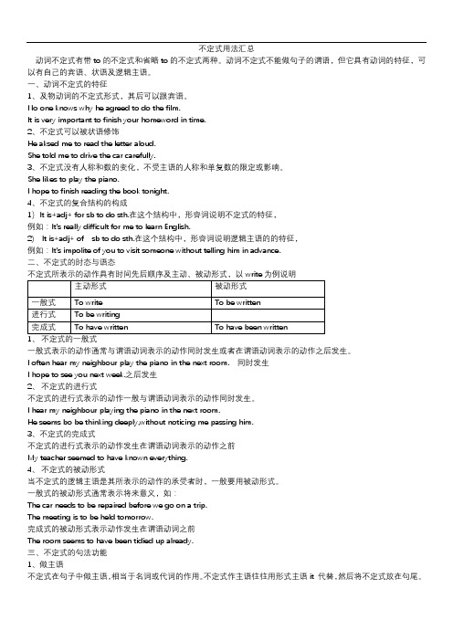 最全的动词不定式的用法汇总及不定式专项训练题