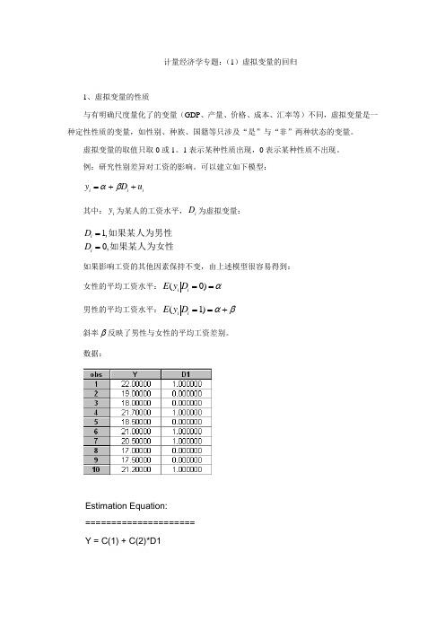 计量经济学专题1虚拟变量的回归