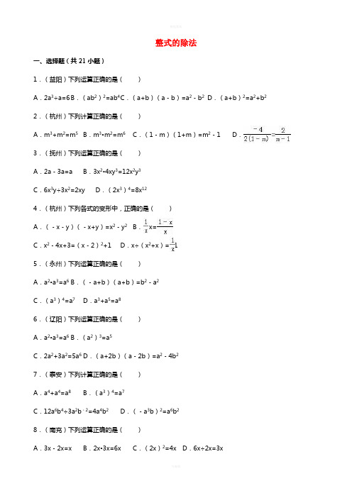 中考数学专题训练(一)整式的除法 浙教版