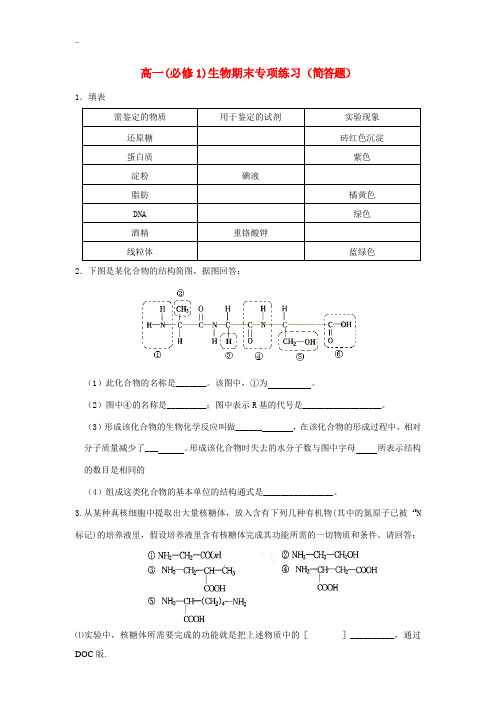 高中生物 生物期末专项练习(简答题)新人教必修1