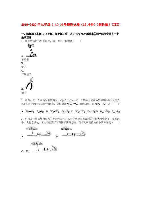 2019-2020年九年级(上)月考物理试卷(12月份)(解析版)(III)