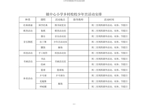 小学乡村学校少年宫活动安排