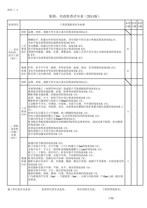 4、附表三：装修、市政质量检查评分表(2014版)