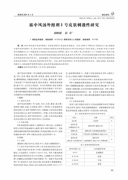 掂中风汤外擦剂1号皮肤刺激性研究