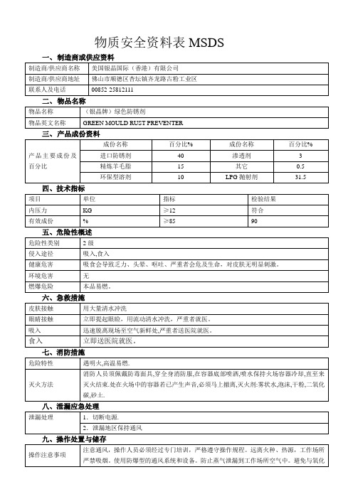 MSDS-防锈剂-银晶