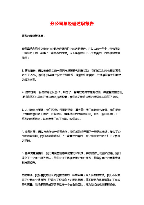 分公司总经理述职报告