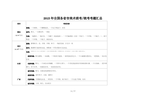 2015年全国各省美术联考考试内容