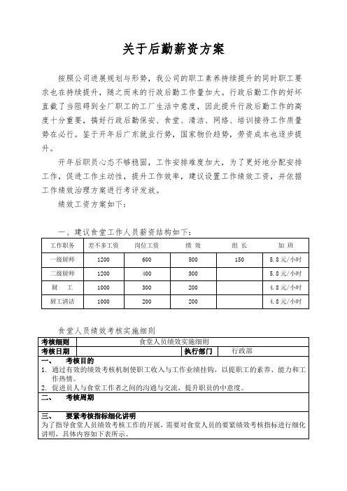 关于后勤薪资方案