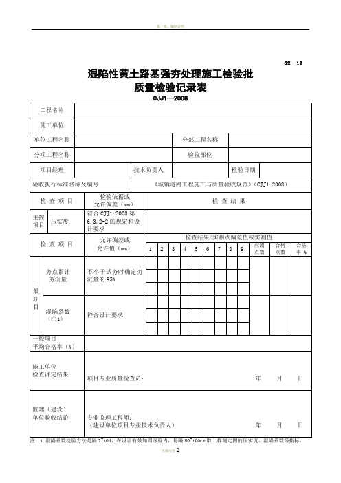 G2-12湿陷性黄土路基强夯处理施工检验批质量检验记录