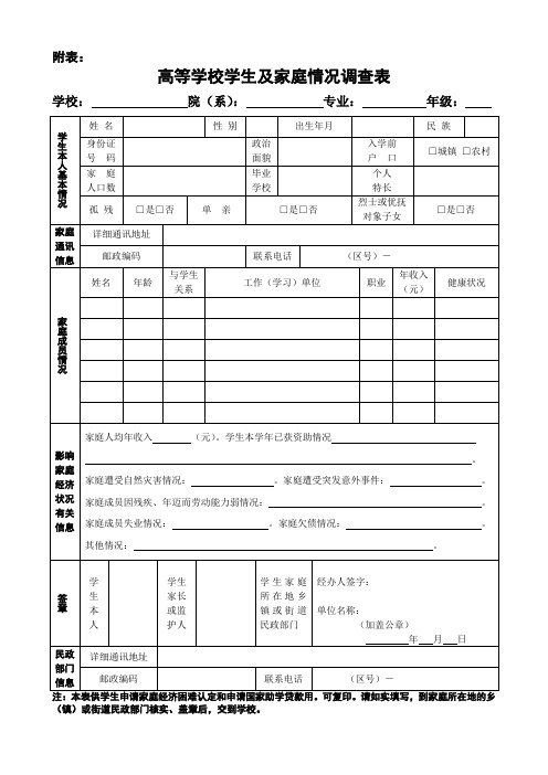 家庭经济情况调查表(2014年最新版本)