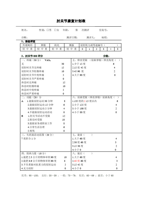 肘关节康复计划表