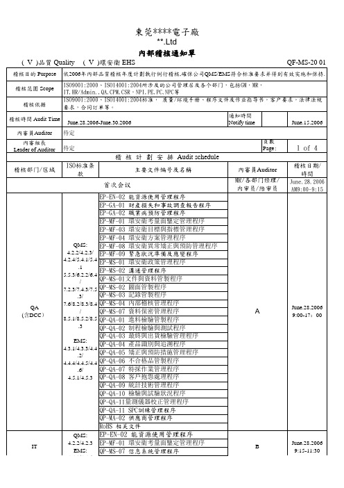 内部稽核通知单2006-06